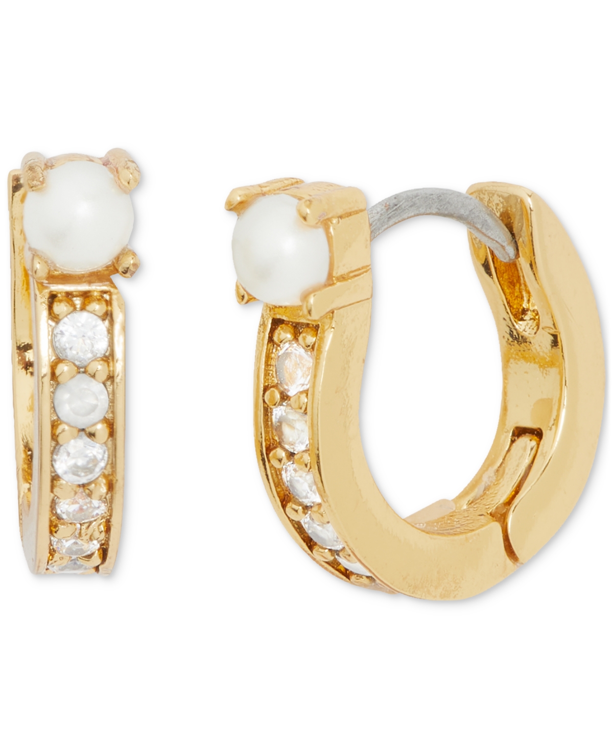 Kate Spade Gold-tone Extra-small Pave & Imitation Pearl Huggie Hoop Earrings, 0.47"