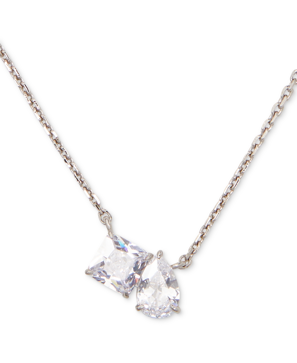 Kate Spade Double Crystal Pendant Necklace, 16" + 3" Extender In Clear,silver.
