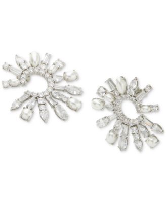 kate spade new york - Silver-Tone Crystal & Imitation Pearl Front-Facing Statement Hoop Earrings