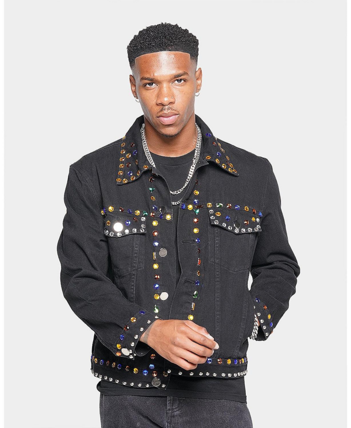 Xxiii Mens Rhinestone Denim Jacket In Black