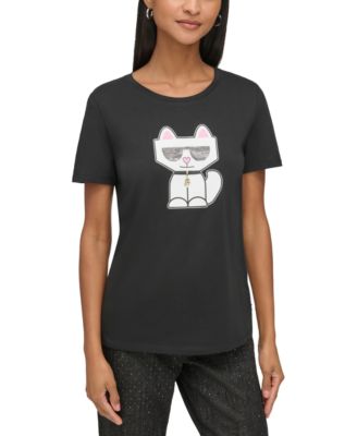 KARL LAGERFELD PARIS - Women's Embellished Choupette Graphic T-Shirt