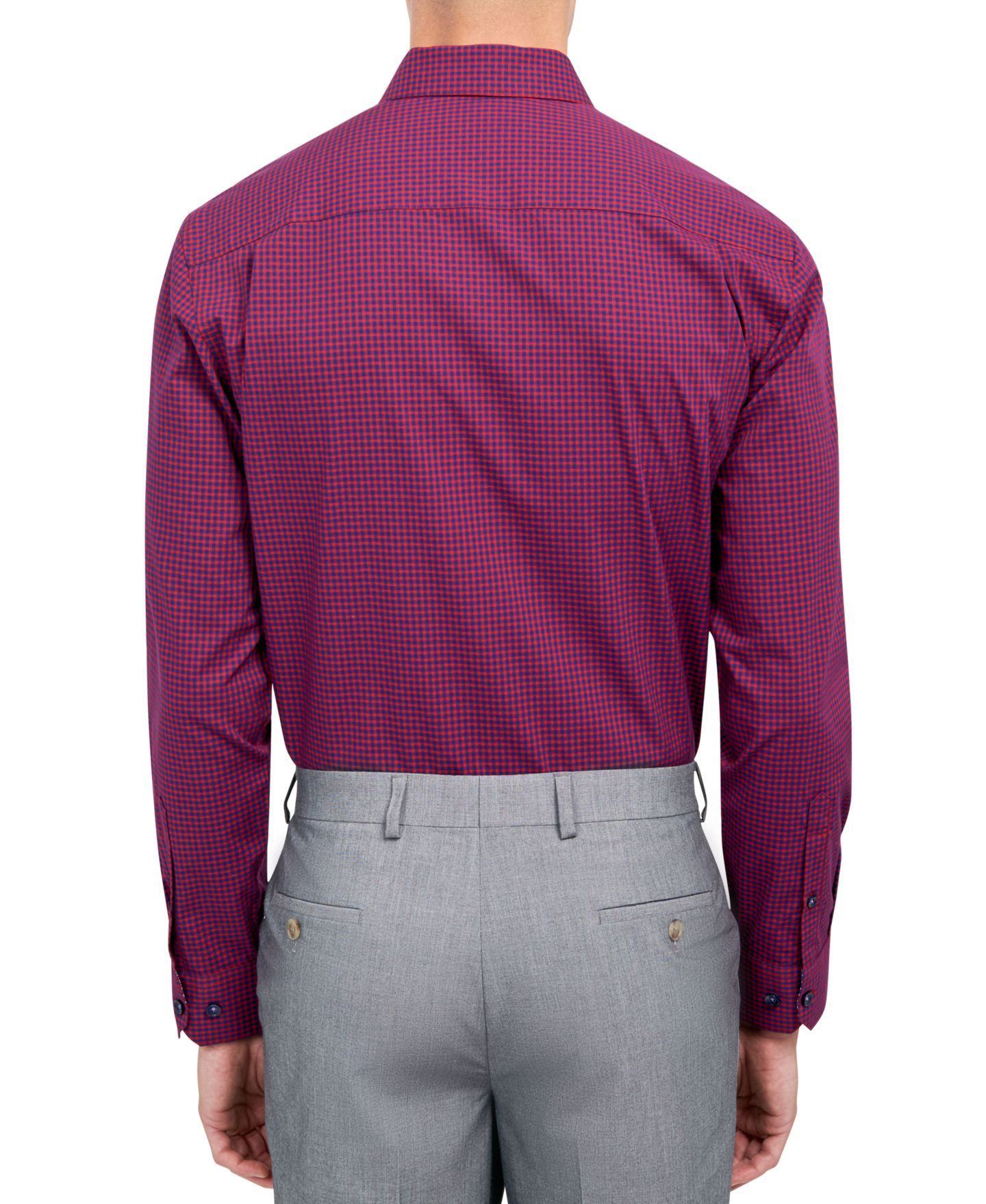 Мужская рубашка MICHELSONS OF LONDON Regular-Fit Gingham Dress Shirt, цвет: Тёмно-синий / Красный — фото 2