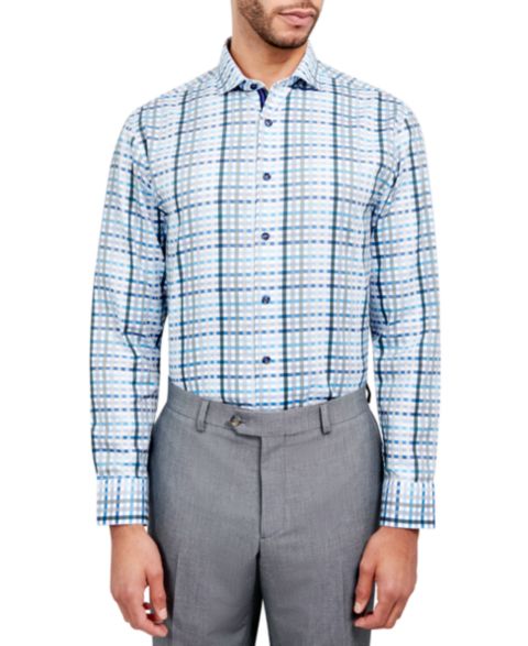 Мужская рубашка MICHELSONS OF LONDON Regular-Fit Dobby Plaid Dress Shirt, цвет: Синий