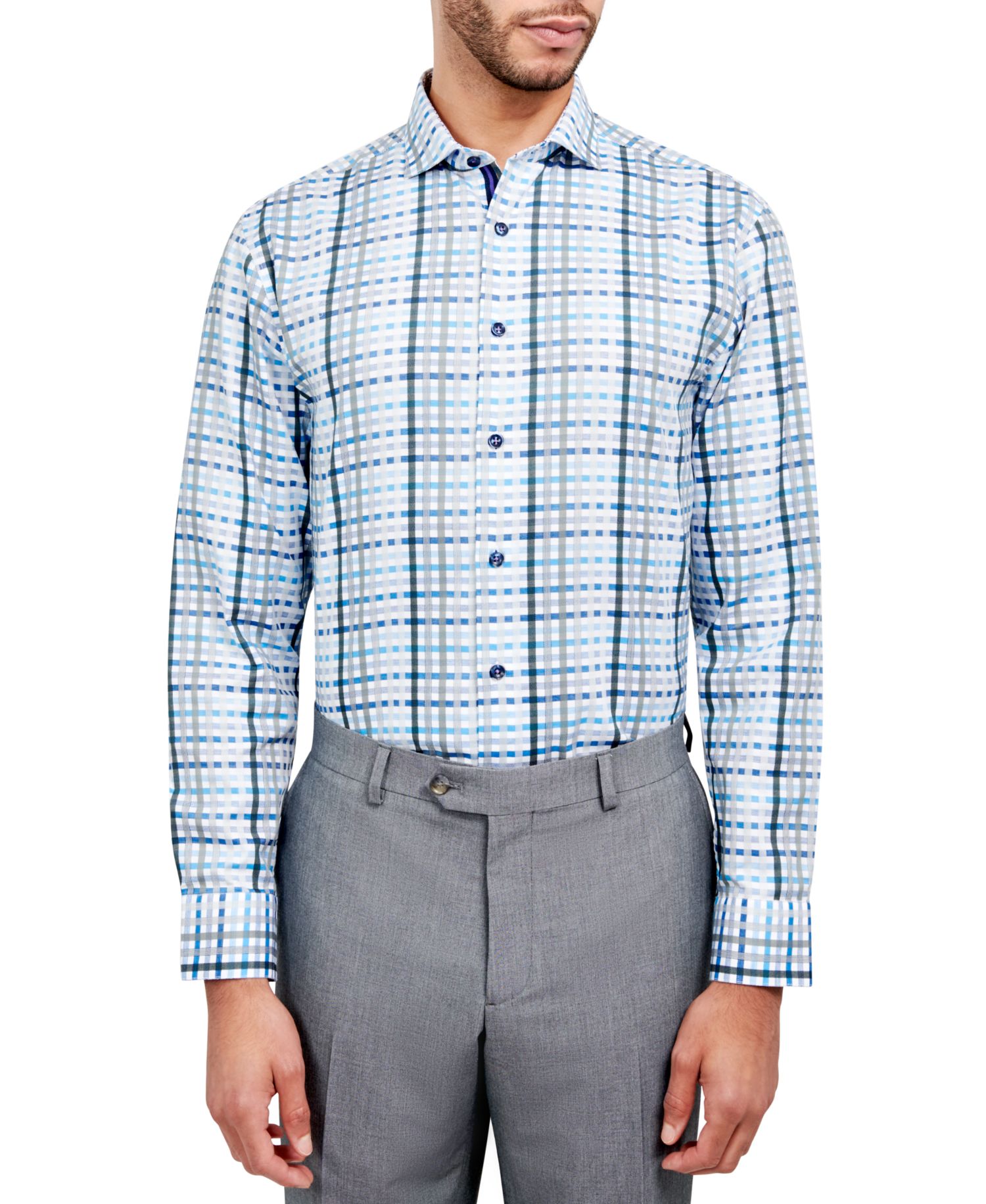 Men's Regular-Fit Dobby Plaid Dress Shirt