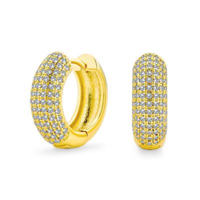 Classic Pave CZ Huggie Mini Hoop Earrings Gold Plated Hinge Clasp