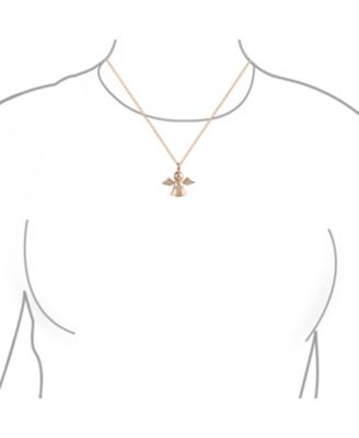 Tiny Petite CZ Accent Religious Cross Protection Guardian Angel Pendant Necklace Rose Gold Plated Sterling Silver
