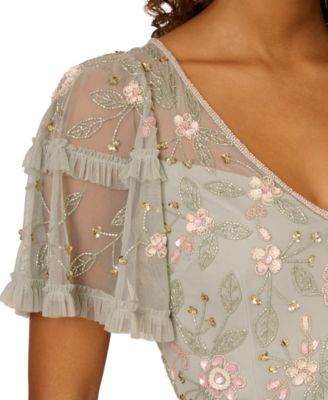 Adrianna Papell☆Vネック上品グリーンミディドレス Adrianna Papell Women's V-Neck Beaded Midi Dress - Macy's