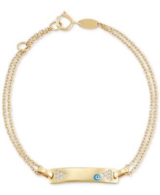 Macy's - Children's Cubic Zirconia & Enamel Evil Eye ID Plate Bracelet in 14k Gold