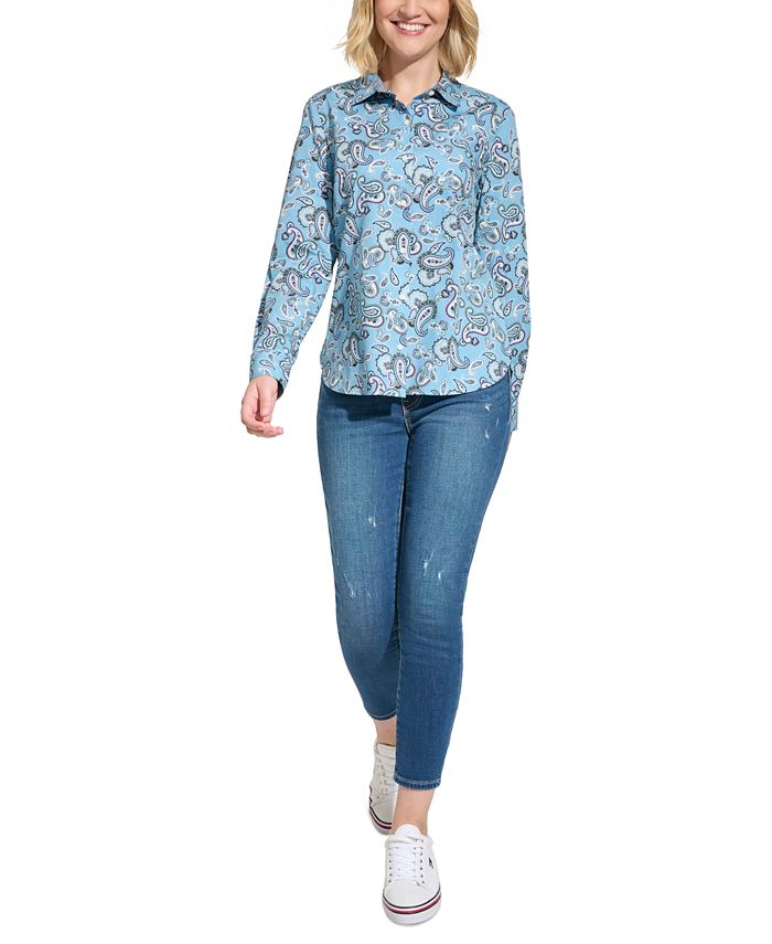 Tommy Hilfiger Women's Paisley Print Button Down Cotton Top Macy's