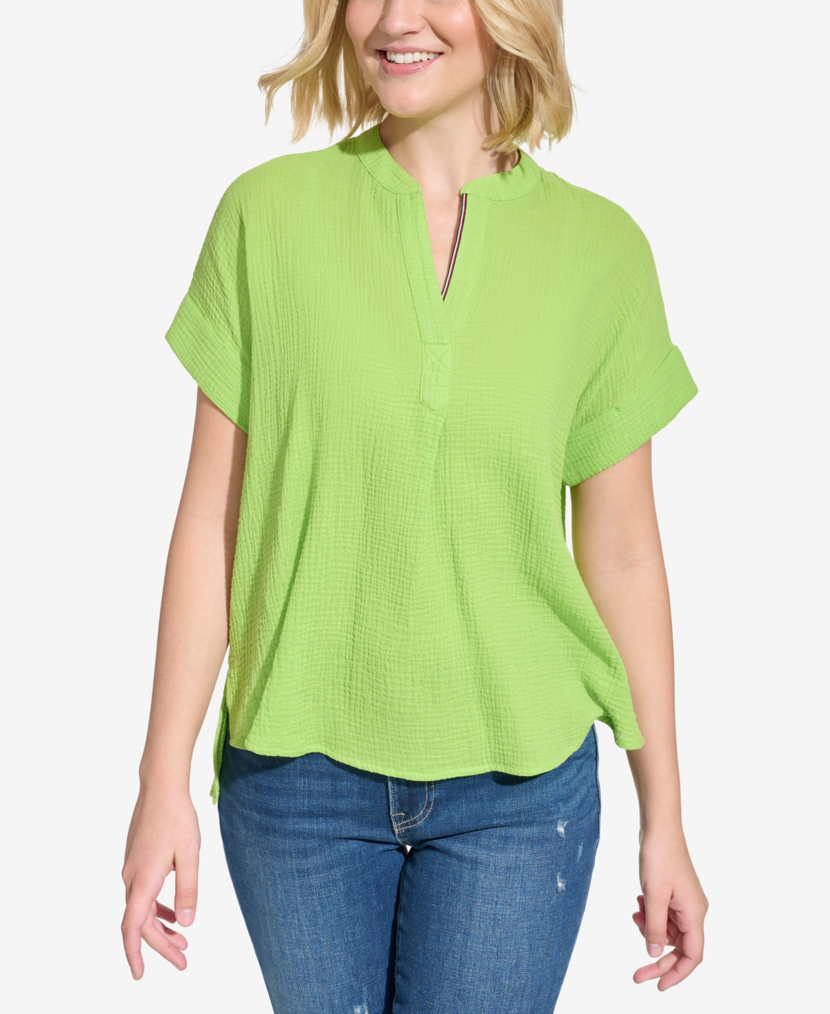 Tommy Hilfiger Women's Cotton Gauze Solid Popover Top In Palm