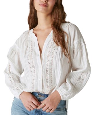 Lucky Brand Women's Square-Neck Lace-Trim Top - Macy's