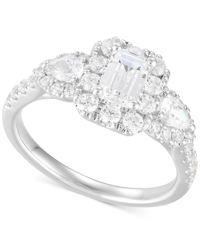Macy s Diamond Emerald Pear Cut Halo Three Stone Engagement Ring