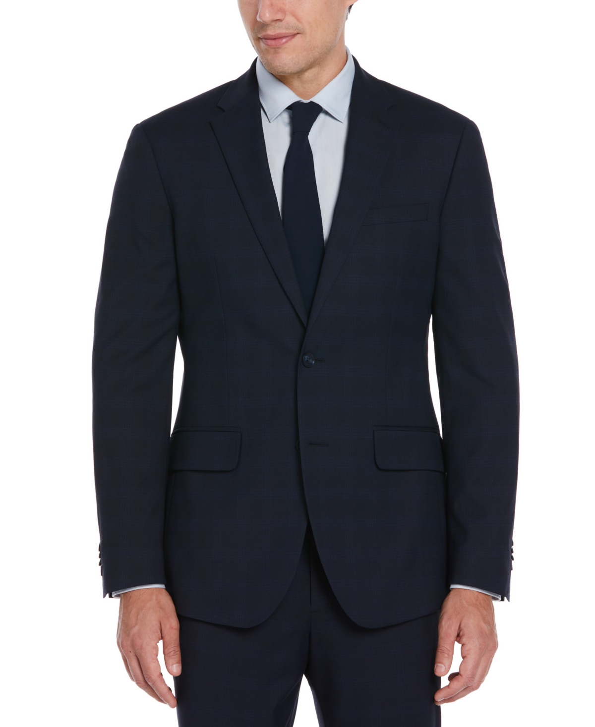 Men's Slim Fit Stretch Plaid Suit Jacket - Navy