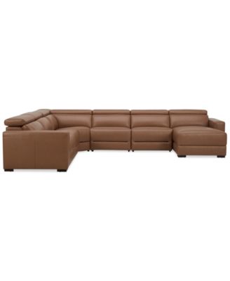 Nevio 157" 6-Pc. Leather Sectional with 2 Power Recliners, Headrests and Chaise, Created For Macy's