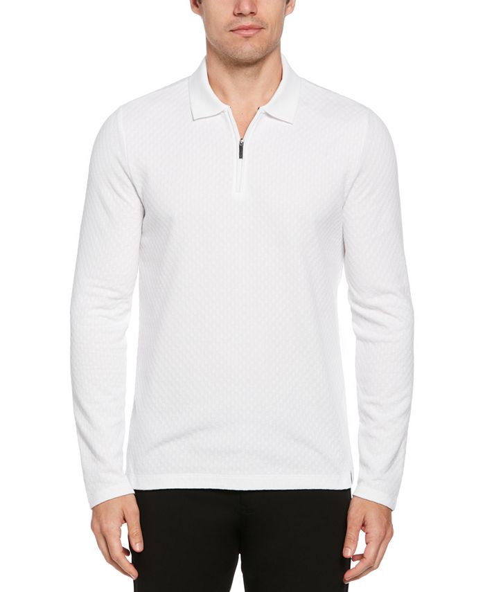 Perry Ellis Men's Long Sleeve Jacquard Quarter-Zip Polo Shirt - Macy's