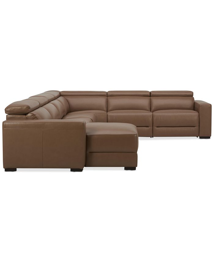 Furniture Nevio 157" 6Pc. Leather Sectional with 3 Power Recliners