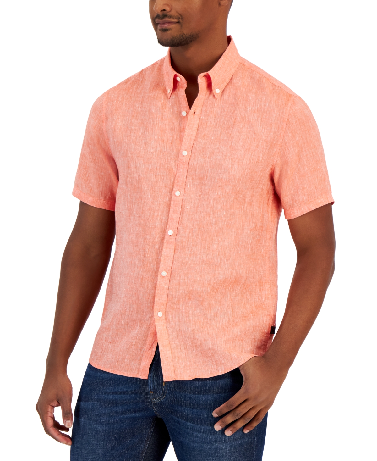 Michael Kors Men's Slim-fit Yarn-dyed Linen Shirt In Optic Orange