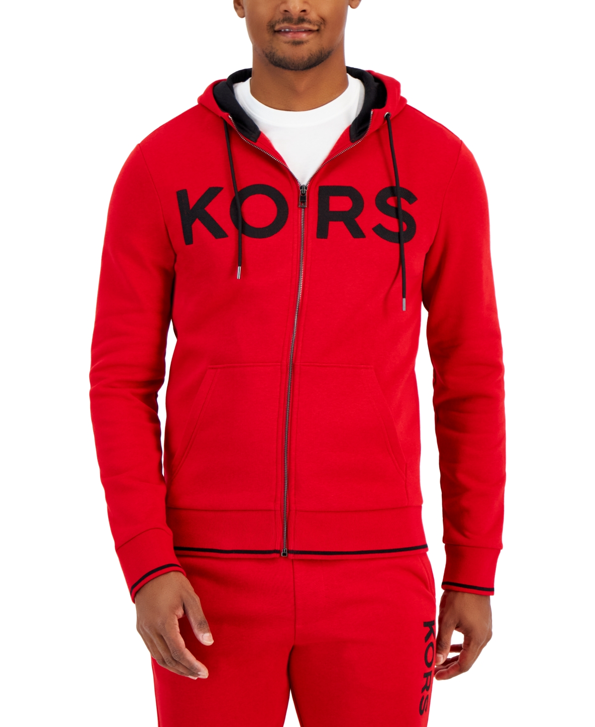 Michael Kors Men's Zip-front Fleece Logo Hoodie In Crimson