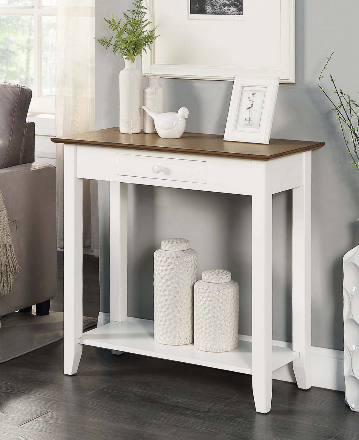 Convenience Concepts Wood American Heritage 1 Drawer Hall Table - White