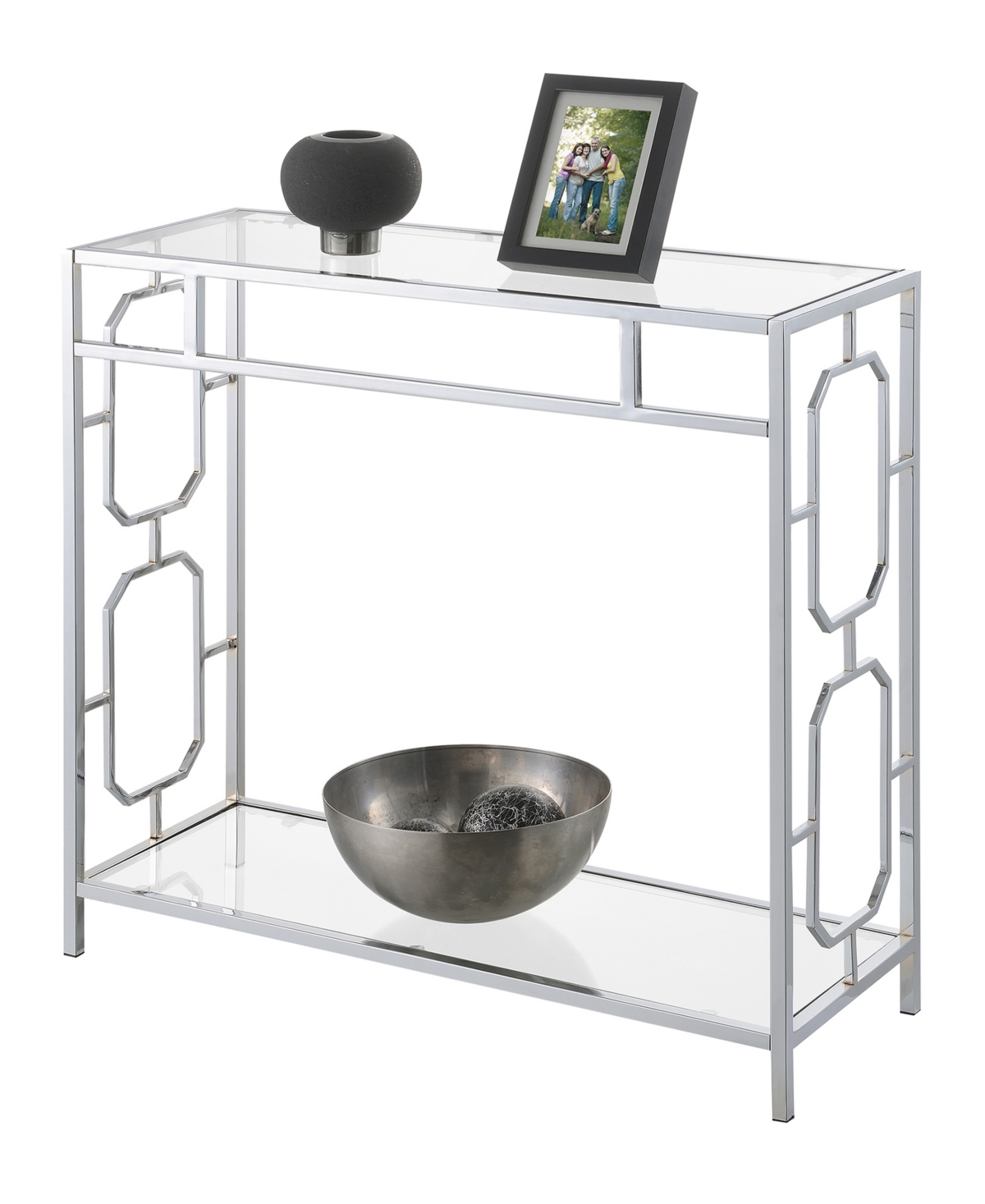 Convenience Concepts 31.5" Omega Glass Hall Table With Shelf In Glass,chrome