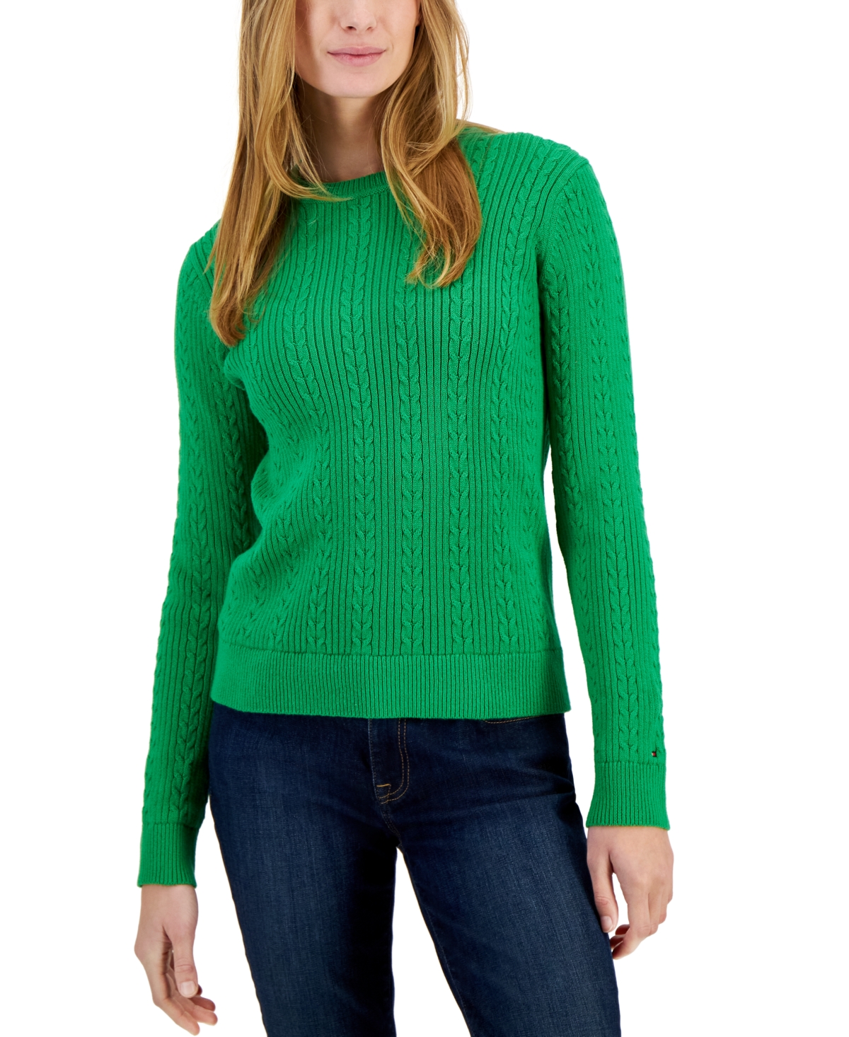 Tommy Hilfiger Women's Cotton Mirrored Cable-knit Sweater In Fern