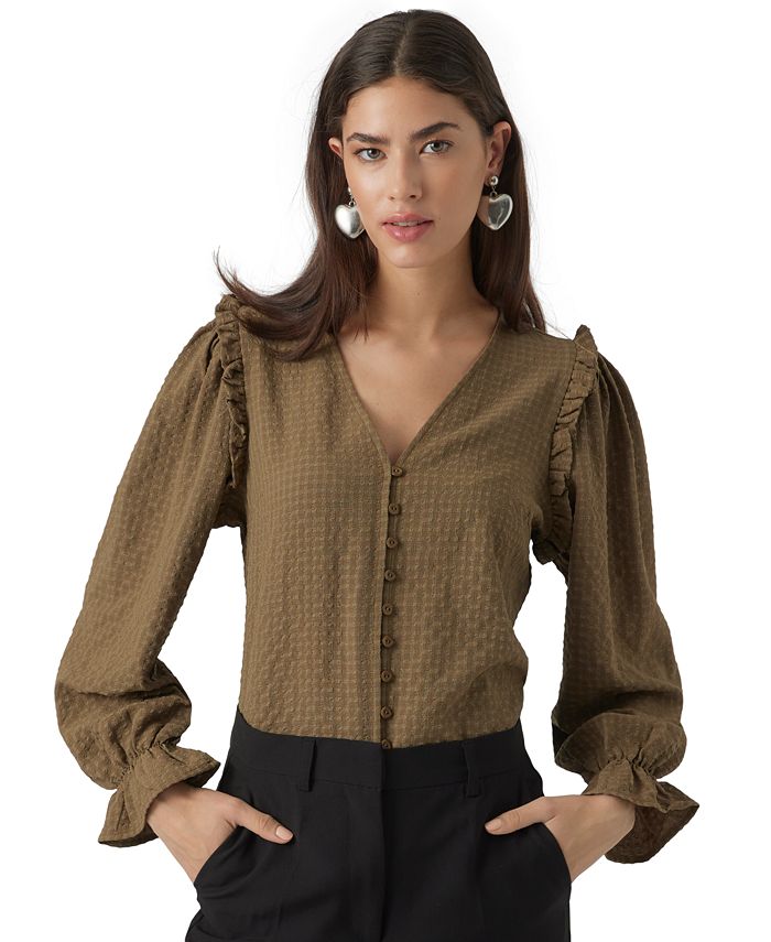 Vero Moda Women's Printed Long Sleeve Button-Front Top - Macy's