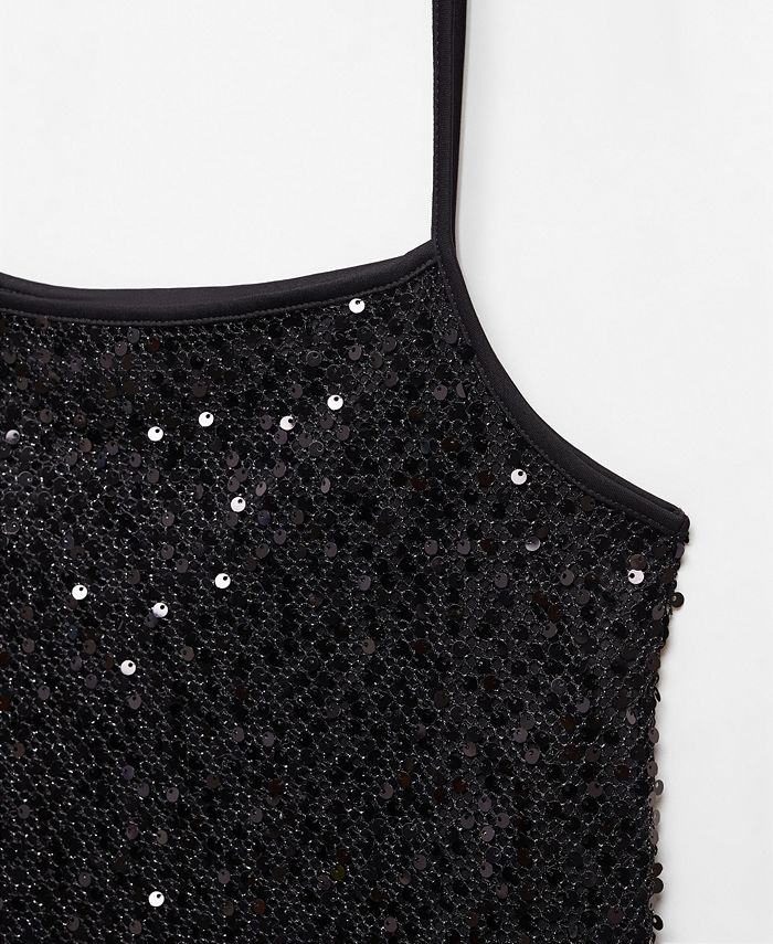 Black Sequin Spaghetti Strap Top Adjustable main image 0