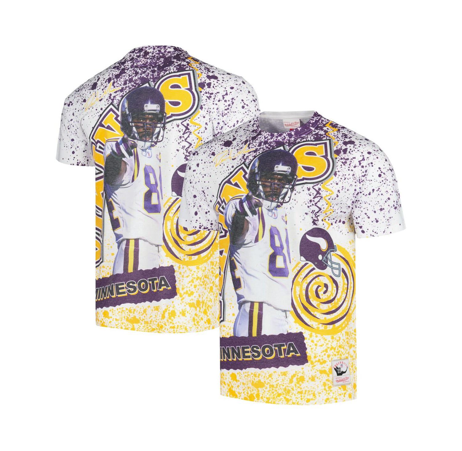 Men's Randy Moss White Minnesota Vikings Retired Player Name and Number Burst T-shirt