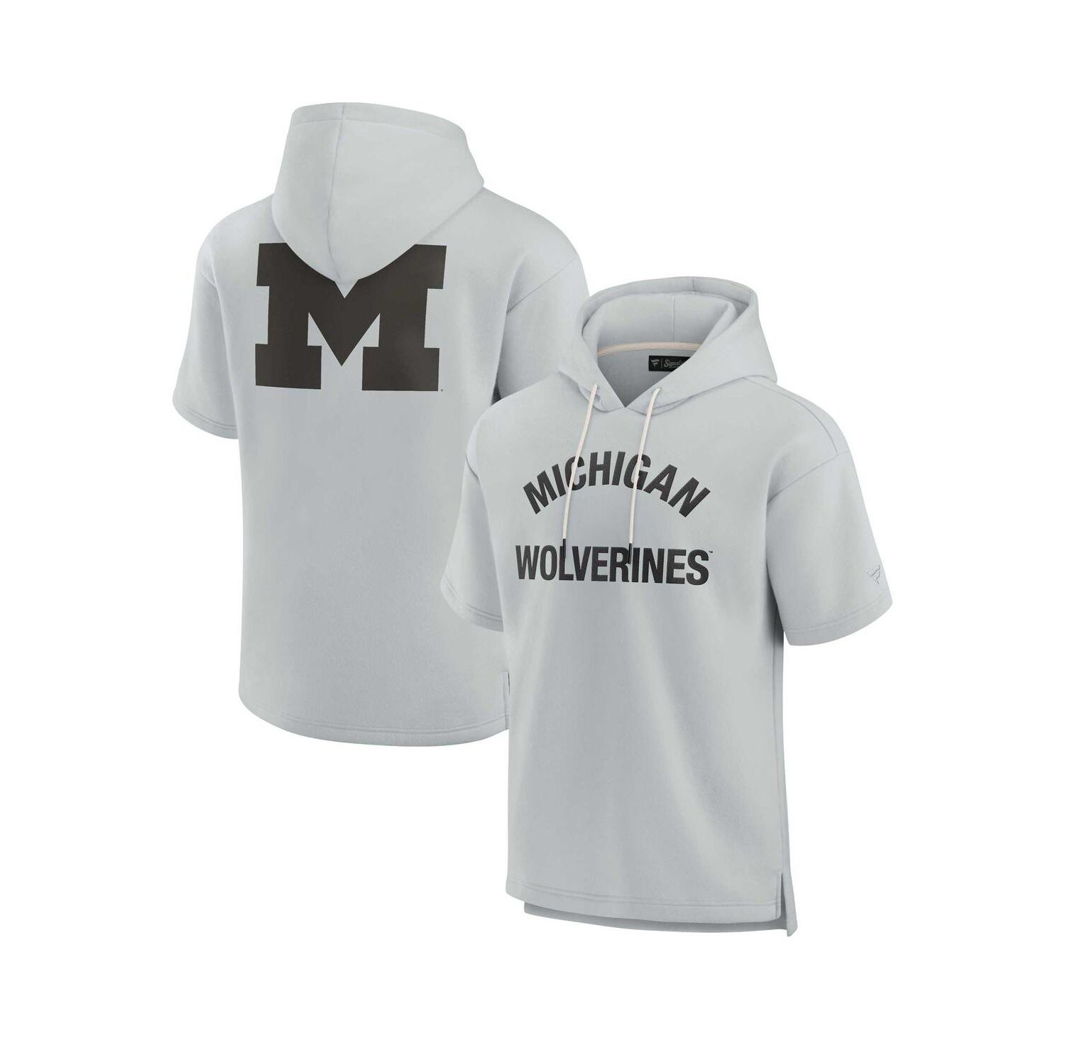 Men's and Women's Gray Michigan Wolverines Super Soft Fleece Short Sleeve Pullover Hoodie