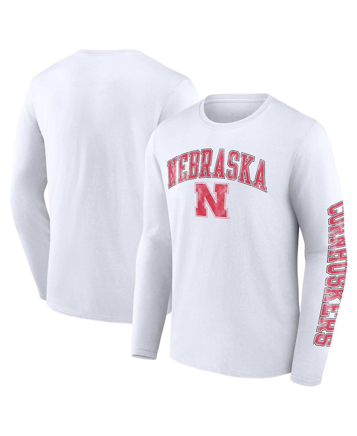 Fanatics Men's  White Nebraska Huskers Distressed Arch Over Logo Long Sleeve T-shirt