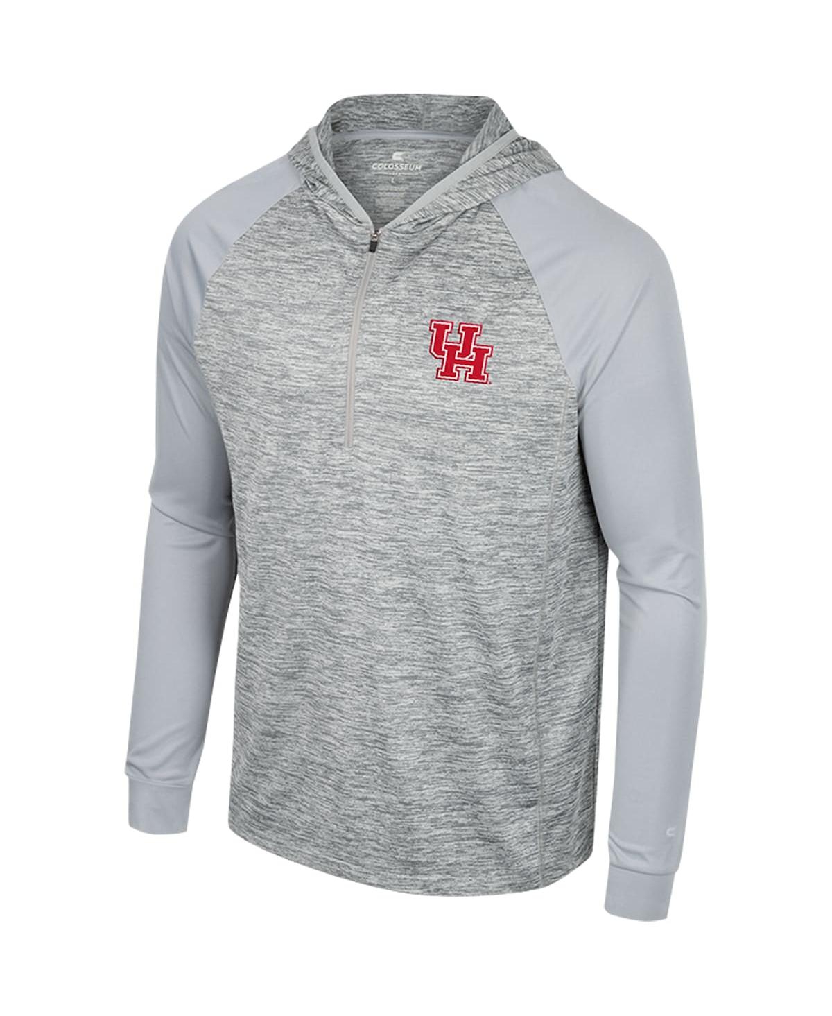Colosseum Men's  Gray Houston Cougars Cybernetic Raglan Quarter-zip Hooded Top In Gray