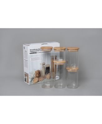 5 Pc Glass Food Storage Jars, Borosilicate Glass Canister Set with Bamboo
