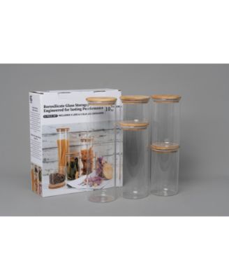5 Pc Borosilicate Glass Canister Set with Bamboo Lids, Glass Containers