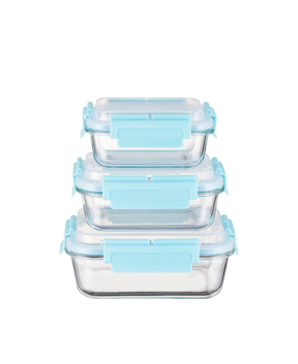 Genicook 3 Pc Rectangular Container Hi-top Lids With Pro Grade Removable Lockdown Levers Set In Aqua Blue