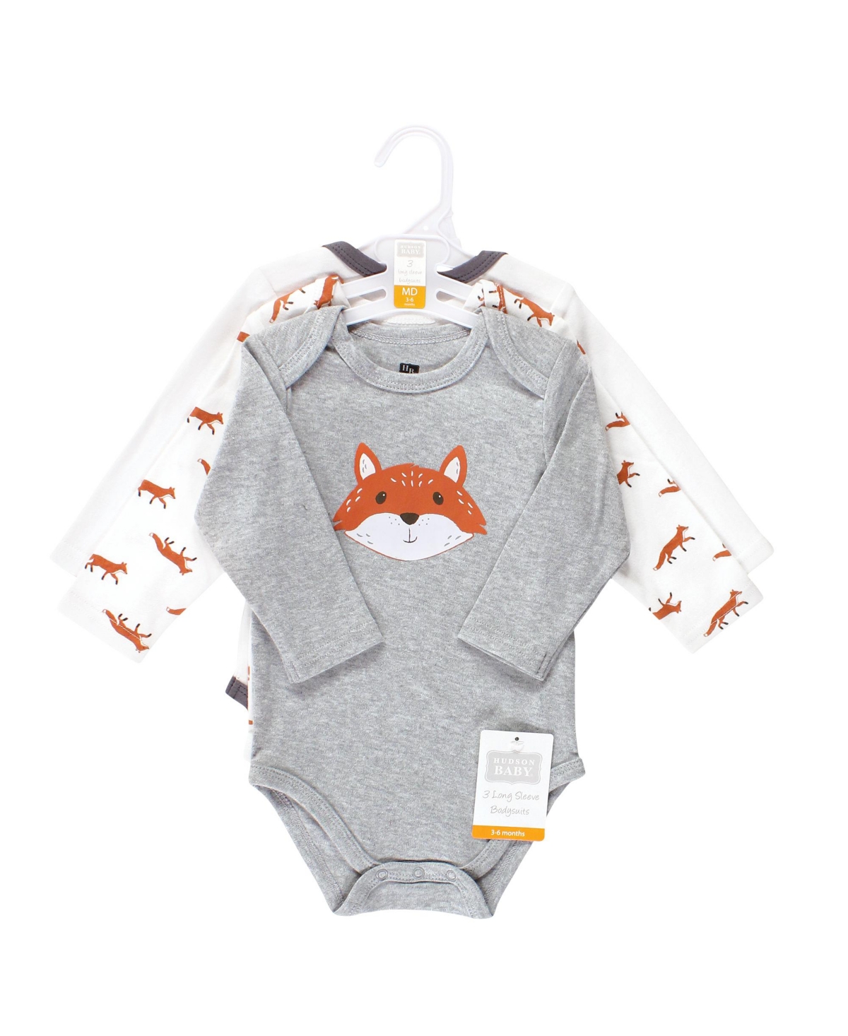 Hudson Baby Infant Boy Cotton Long-Sleeve Bodysuits, 3-Pack - Little fox