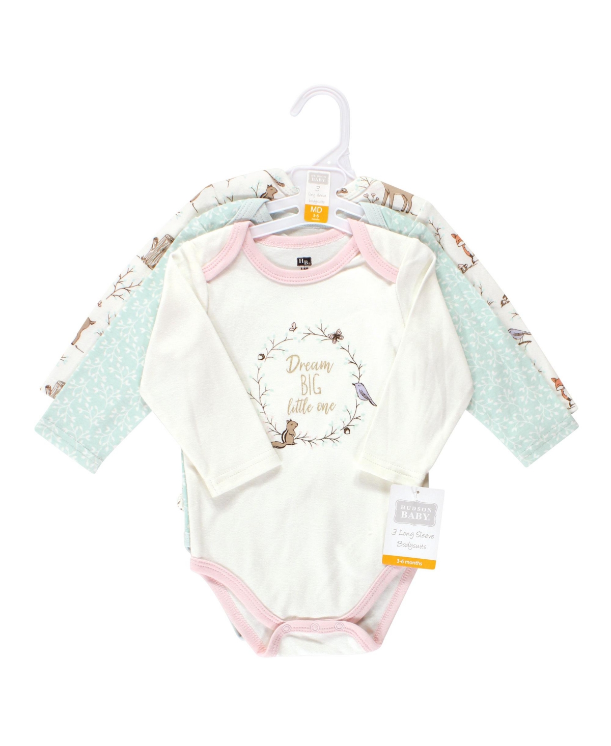 Hudson Baby Baby Girls Cotton Long-Sleeve Bodysuits, 3-Pack - Enchanted forest dream