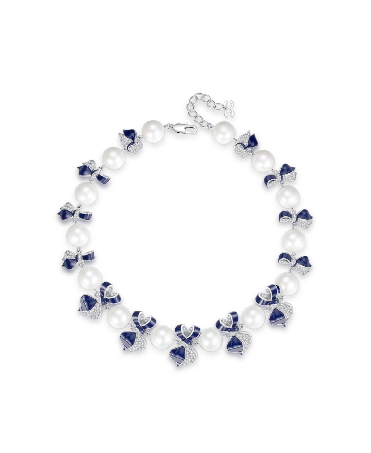 Blue Enamel Butterfly Necklace - Silver