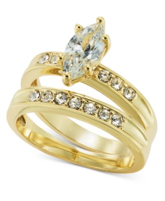 Charter Club - Gold-Tone Pav&eacute; & Marquise Cubic Zirconia Double-Row Ring