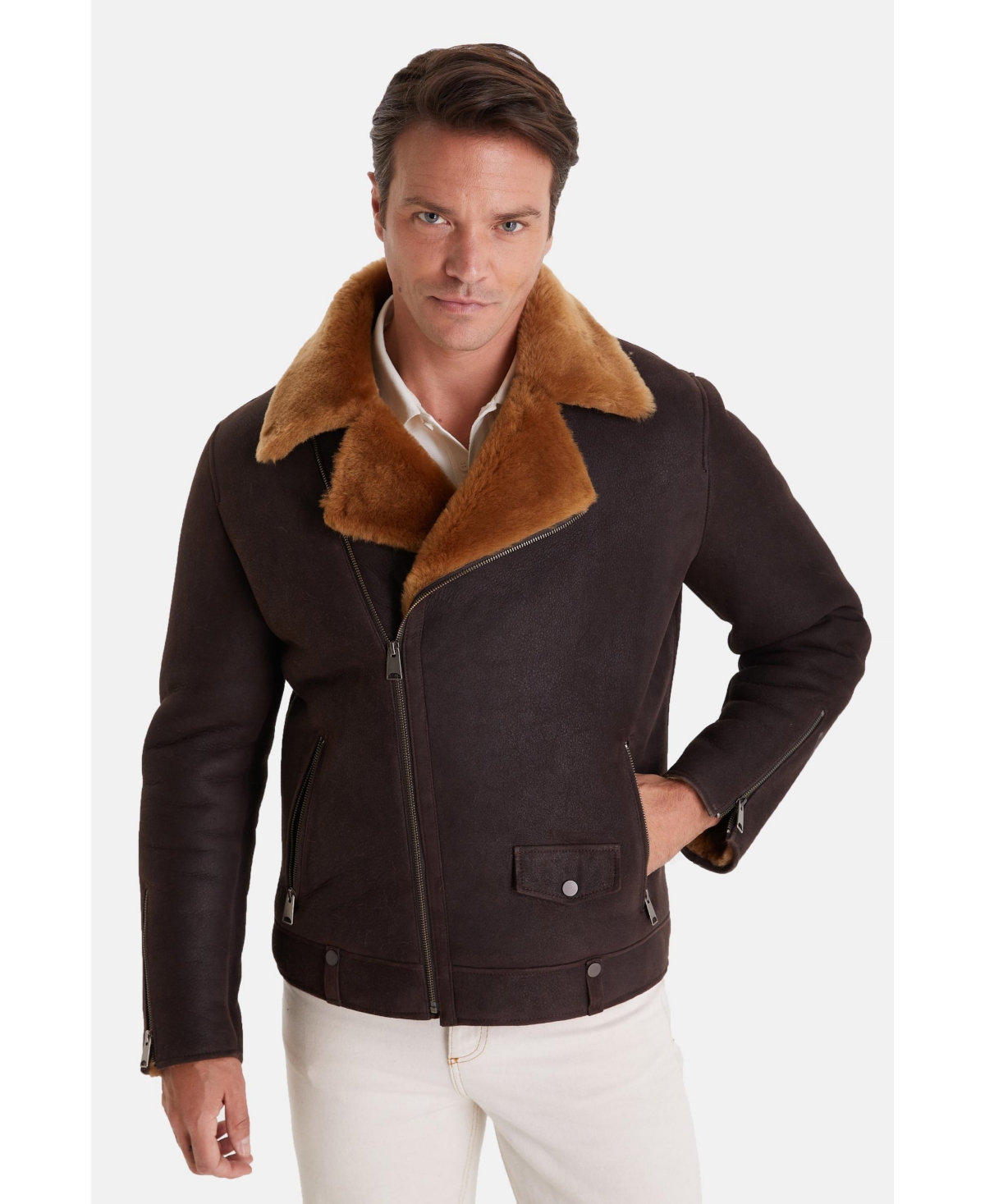 Men's Fashion Jacket, Washed Brown With Ginger Wool - Brown