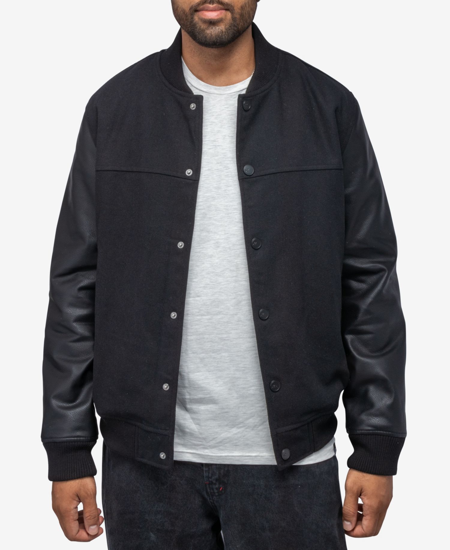 XRAY Men's Wool Varsity Bomber Jacket With PU Sleeves