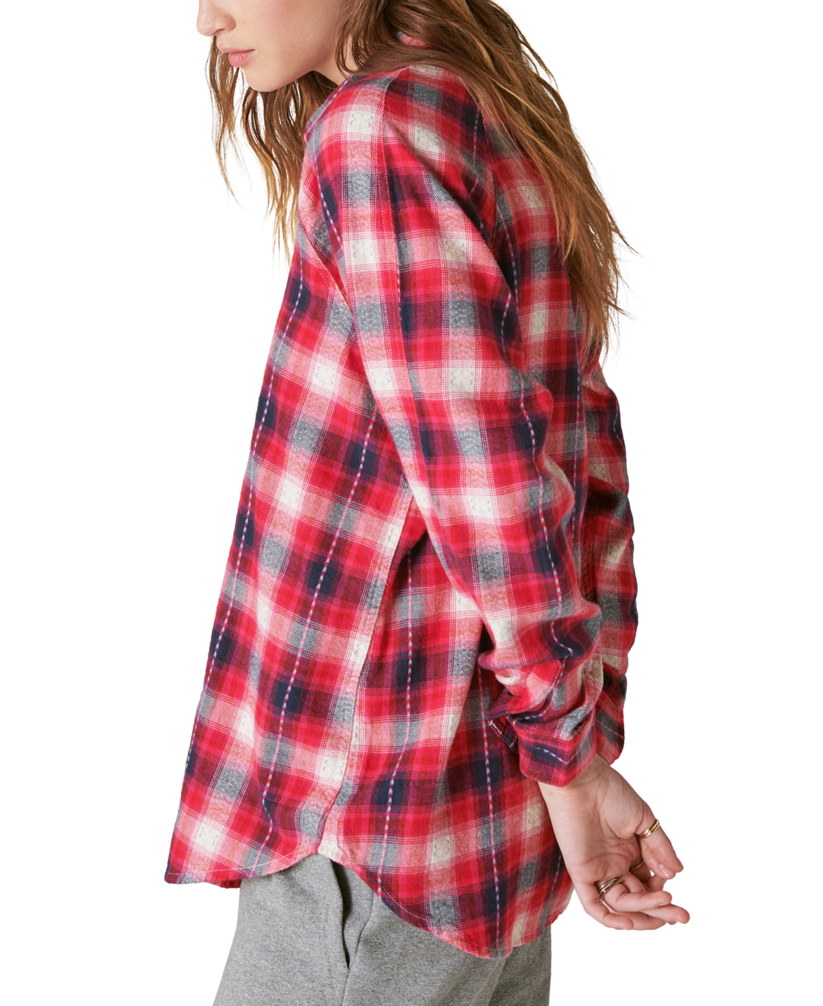 Shop Lucky Brand Women's Cotton Oversized Plaid-print Tunic In Red Clover Plaid