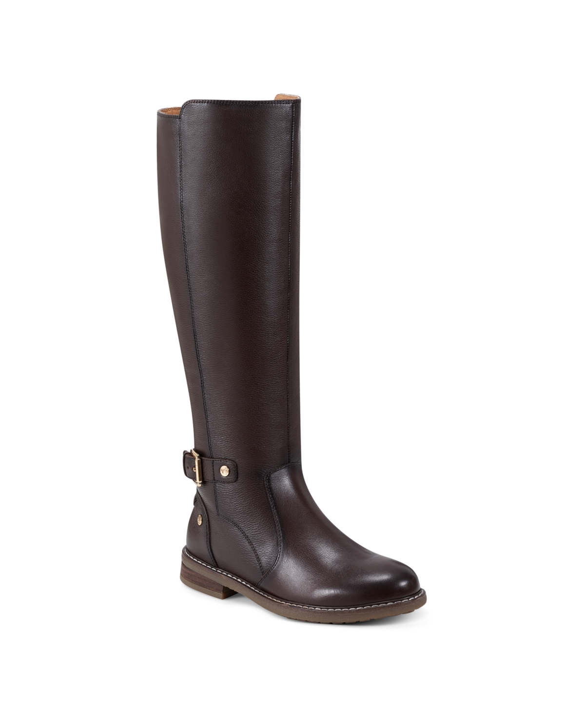 Easy Spirit Women's Eflex Juana Almond Toe Block Heel Casual Regular Calf Boots In Dark Brown Leather