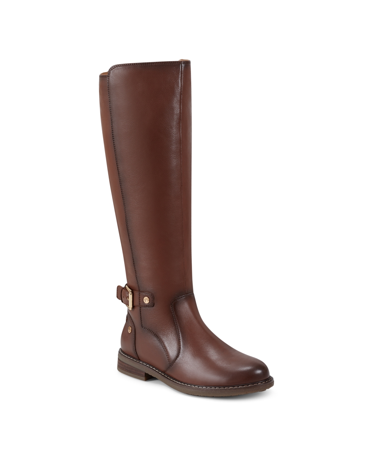 Easy Spirit Women's Eflex Juana Almond Toe Block Heel Casual Regular Calf Boots In Medium Brown Leather