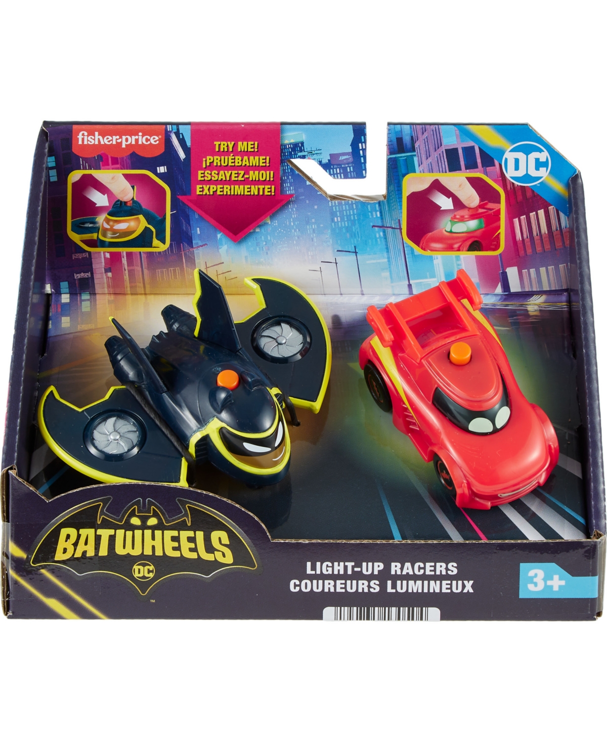 Batwheels Kids' Fisher-price Dc Light-up 1:55 Scale Toy Cars 2-pack Collection Set In Multi-color