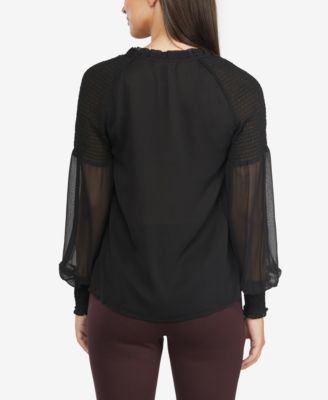 Womens Balloon Sleeve Blouse with Smocked Detail