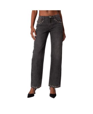 Women's Rivet trim straight leg jeans - Macy's