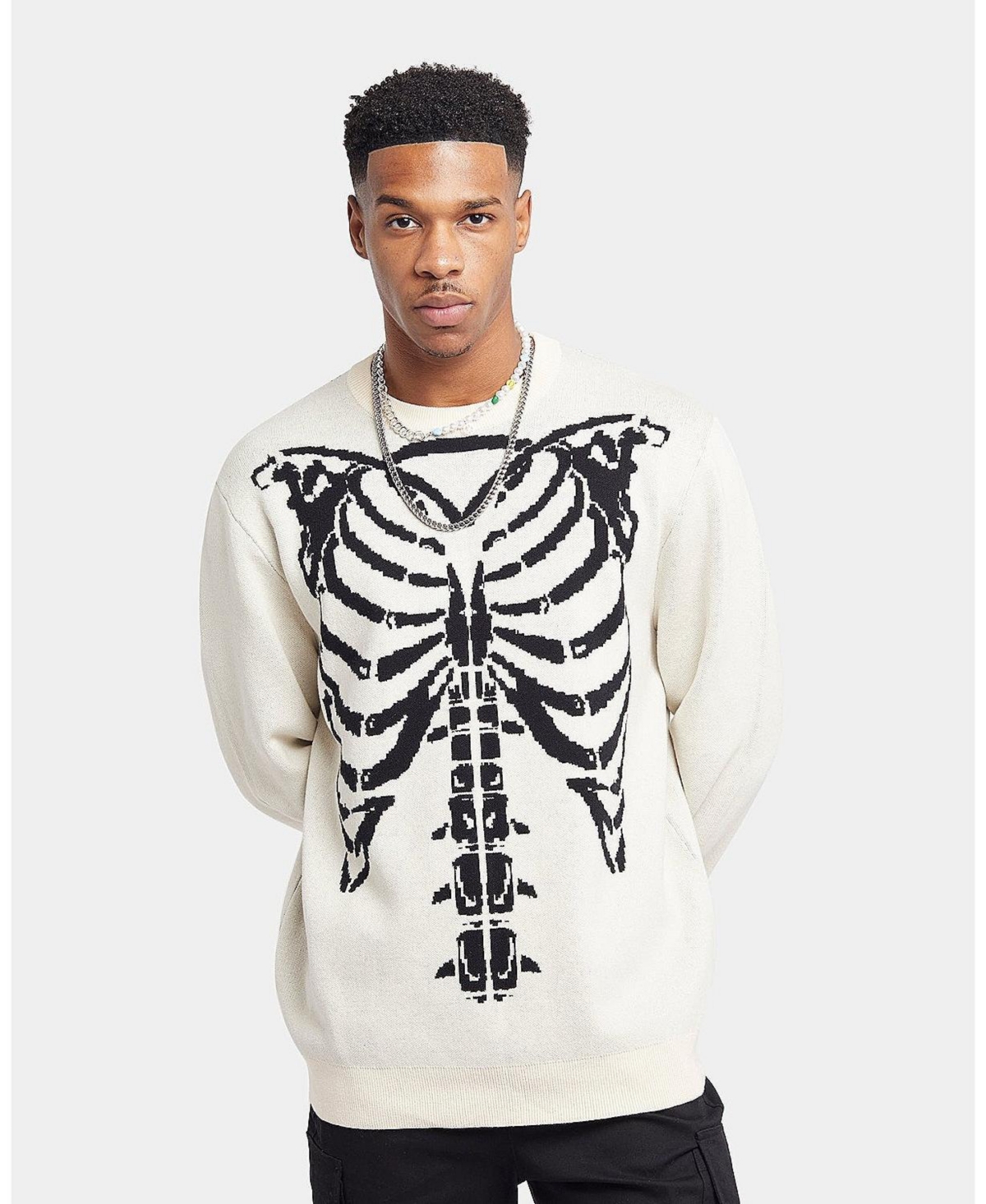 Mens Isaac Knit Skeleton Sweater - Black/white