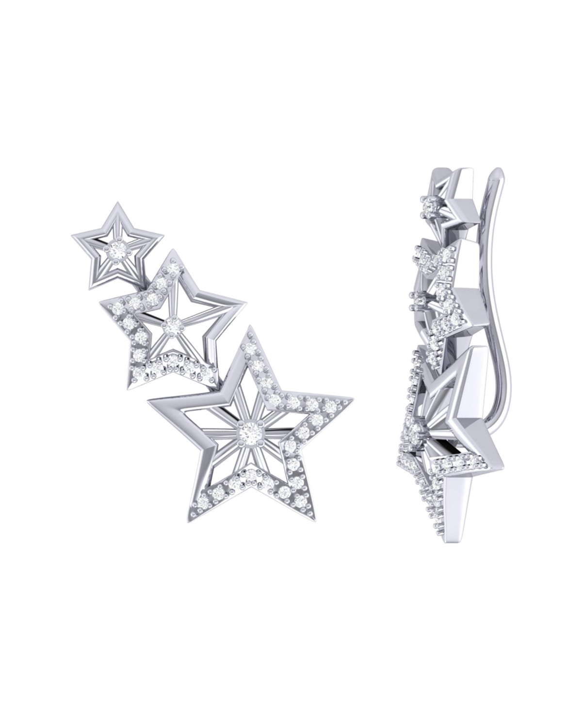 Starburst Design Sterling Silver Diamond Women Ear Climbers - White