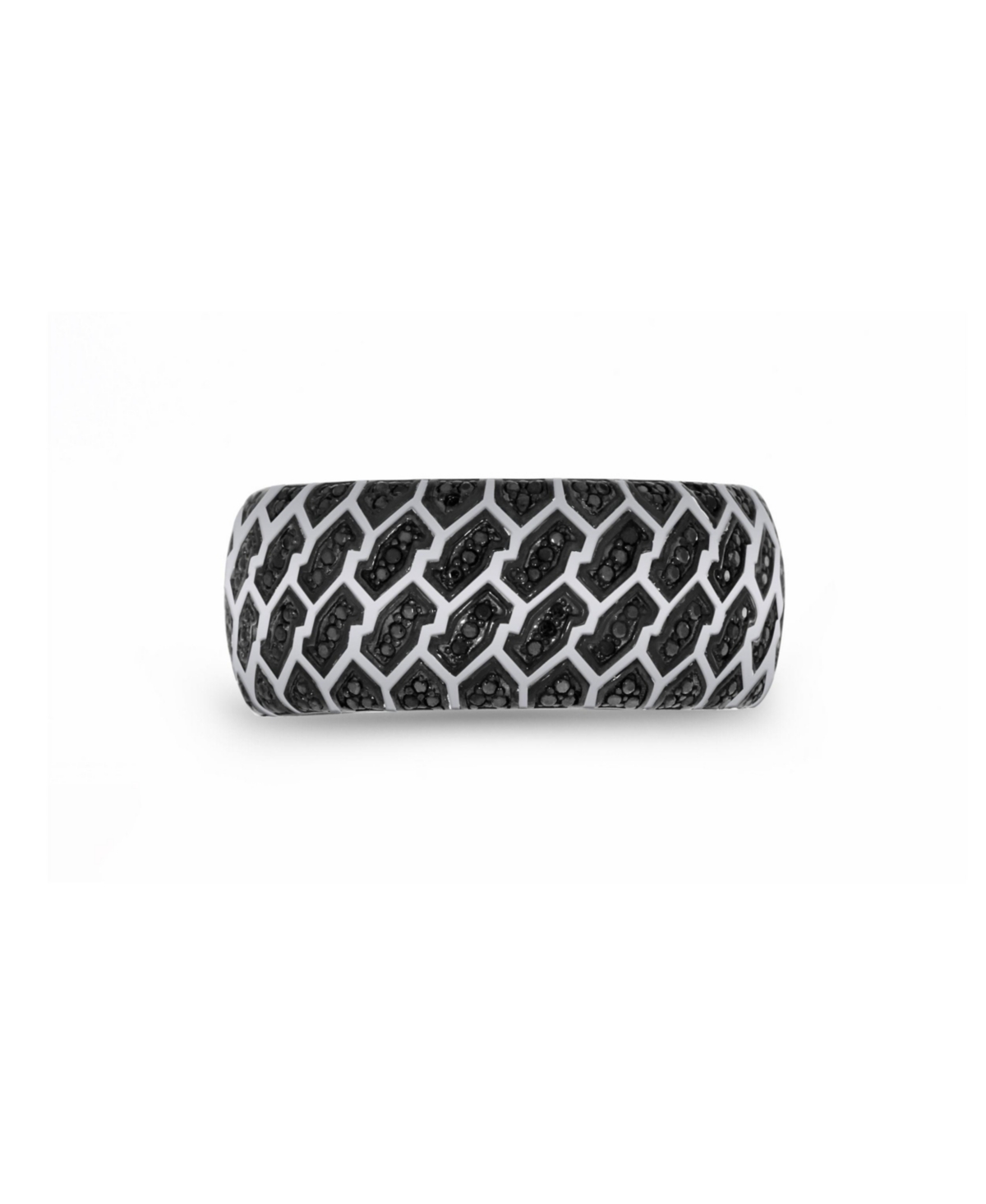 Fast Track Design Tire Tread Rhodium Plated Sterling Silver Black Diamond Ring - Black