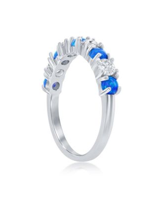 Sterling Silver White CZ & Blue Opal Band Ring